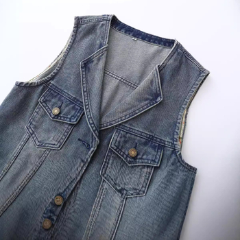Denim Vest Sügis Uus Retro Hongkongi stiilis Lahtine Salendav Kõikidele Sobiv Kleit Kraega Moodne Elegantne Hongkongi Stiilne Disainitunnetus