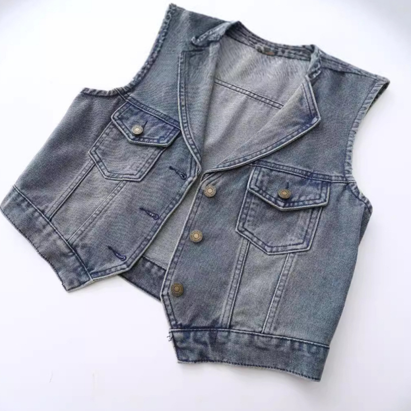 Denim Vest Sügis Uus Retro Hongkongi stiilis Lahtine Salendav Kõikidele Sobiv Kleit Kraega Moodne Elegantne Hongkongi Stiilne Disainitunnetus