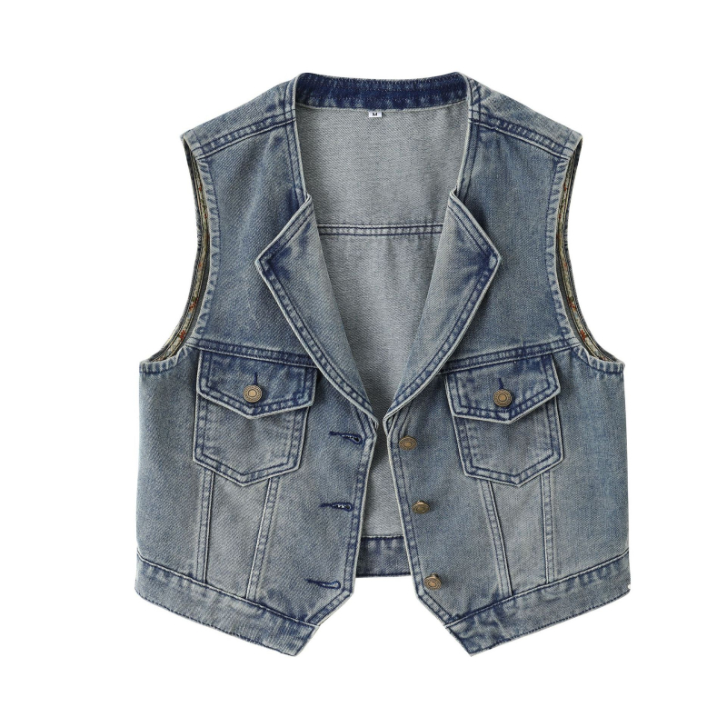 Denim Vest Sügis Uus Retro Hongkongi stiilis Lahtine Salendav Kõikidele Sobiv Kleit Kraega Moodne Elegantne Hongkongi Stiilne Disainitunnetus