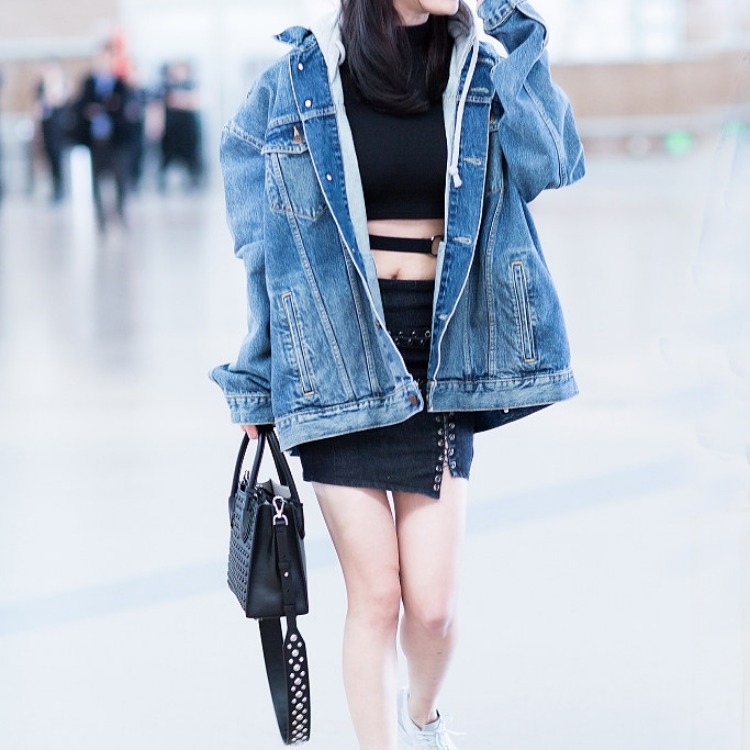 Jachetă din denim pentru femei, detașabilă, cu glugă, tricotată, hip hop, BF, vrac, studentă