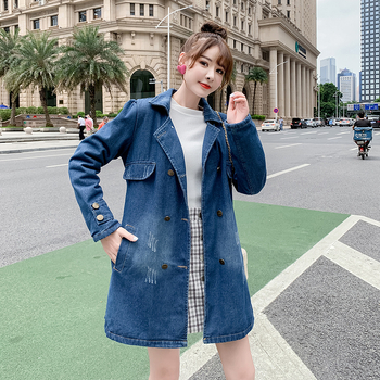 Sügisene Korea stiilis teksariie, lahtise salendava suurusega naiste keskmise pikkusega vabaaja teksariie, mantel