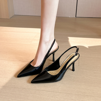 Ψηλοτάκουνα από λουστρίνι του 2025 με κοίλη πλάτη, τακούνι στιλέτο, μυτερή μύτη, ρηχό στόμα, λουράκι μίας γραμμής, ημιολισθητικά πέδιλα, συν χοντρό και φαρδύ 414243
