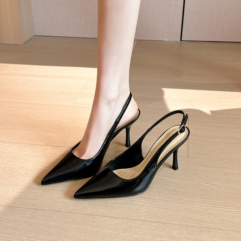 Ψηλοτάκουνα από λουστρίνι του 2025 με κοίλη πλάτη, τακούνι στιλέτο, μυτερή μύτη, ρηχό στόμα, λουράκι μίας γραμμής, ημιολισθητικά πέδιλα, συν χοντρό και φαρδύ 414243