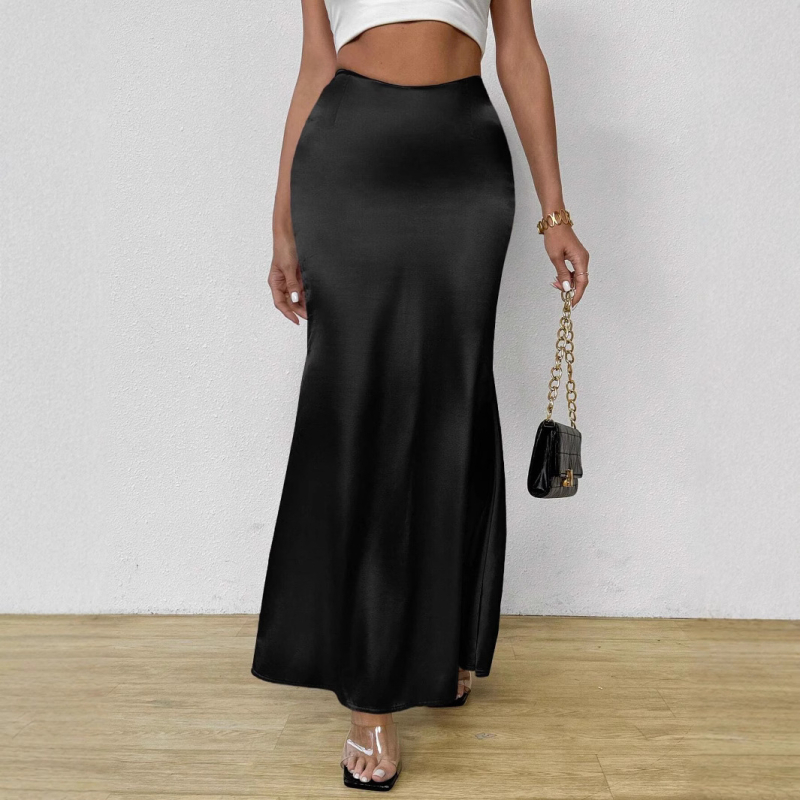 Gara Internațională Transfrontalieră Comerț Exterior Îmbrăcăminte pentru femei Simplu și Elegant, Lungime Mijlocie, Toamnă și Iarnă, Nou, Talie Mare, Drapat, Satin, Lungime Mijlocie, Fustă