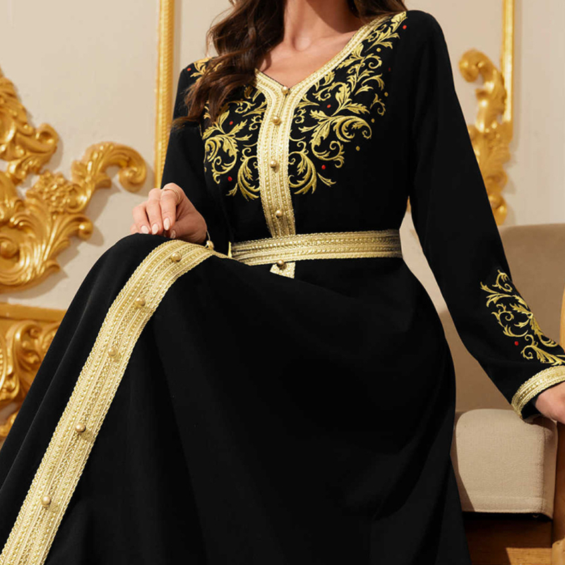 Rochie lungă pentru femei arabe transfrontaliere din Orientul Mijlociu, Dubai, rochie de seară, rochie neagră pentru femei, rochie la modă