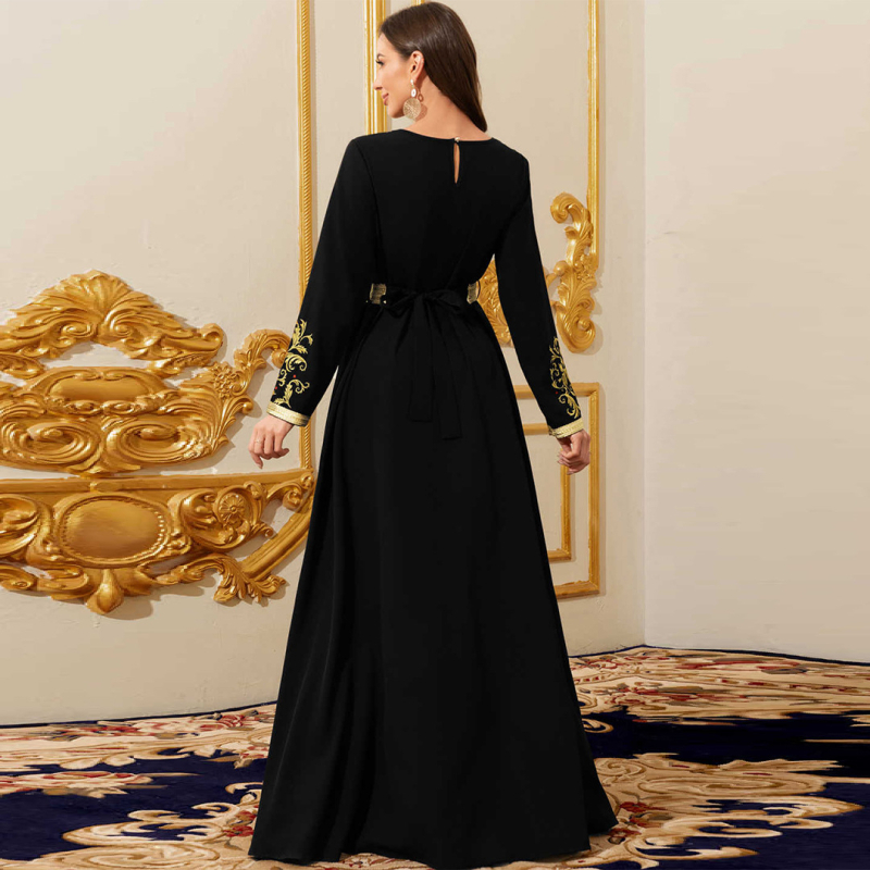 Rochie lungă pentru femei arabe transfrontaliere din Orientul Mijlociu, Dubai, rochie de seară, rochie neagră pentru femei, rochie la modă