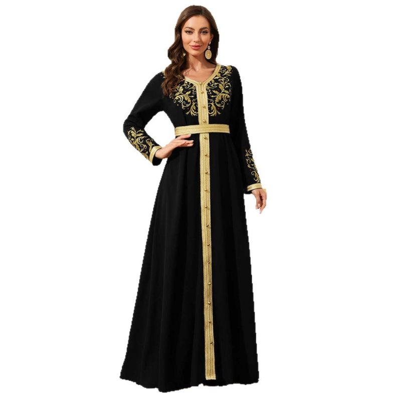 Rochie lungă pentru femei arabe transfrontaliere din Orientul Mijlociu, Dubai, rochie de seară, rochie neagră pentru femei, rochie la modă