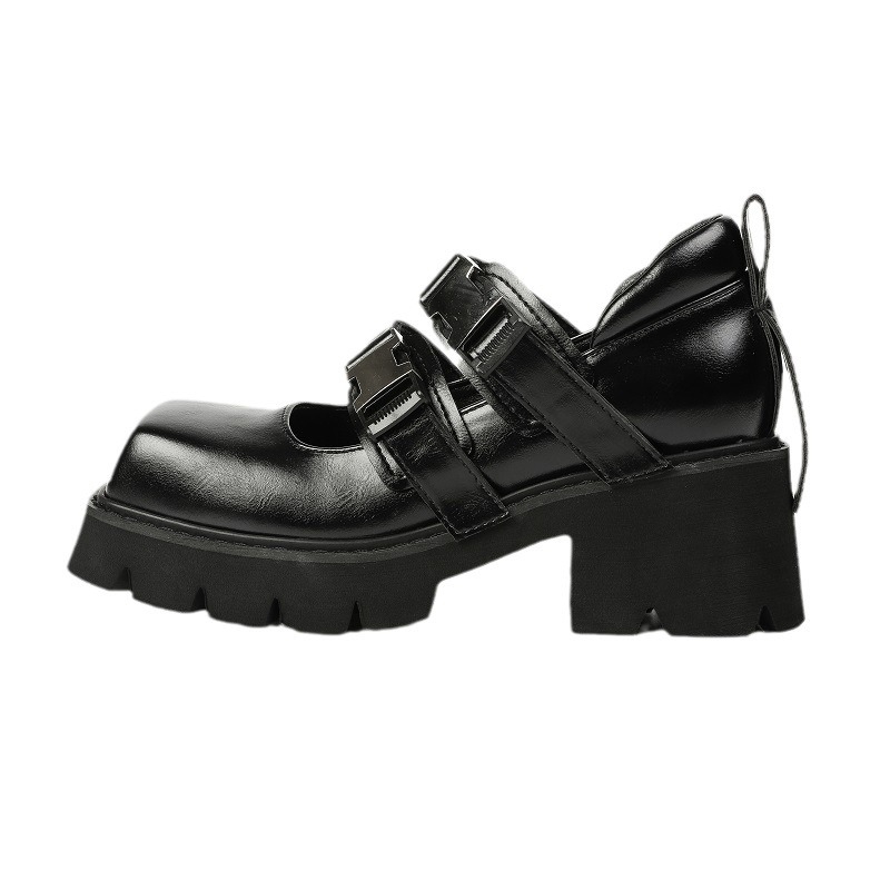 Retro uniformné topánky s hranatou špičkou, plytkými ústami, kovovou prackou, hrubou podrážkou, malé kožené topánky, jar 2024, nový štýl, nazúvacie mokasíny