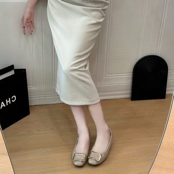 Γκρι λουστρίνι ελέφαντα ~ κλασική τετράγωνη αγκράφα ιδιοσυγκρασία ρηχό στόμα αυξημένο commute παπούτσια Joker γυναίκες