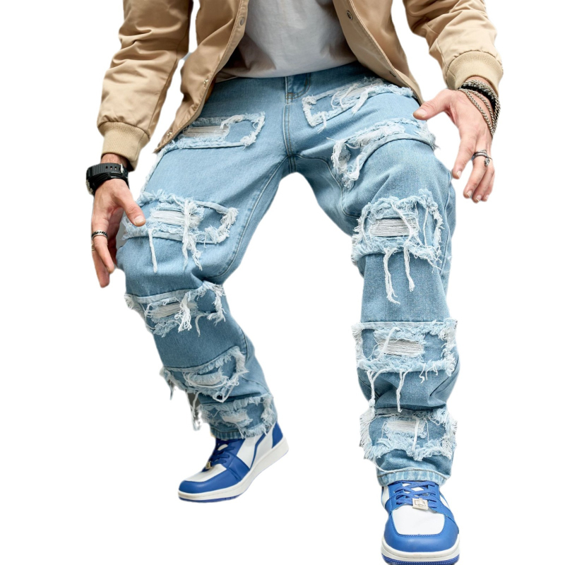 AliExpress Comerț Exterior Bărbați Bionic Jeans Culoare Solidă Slim-fit Foot Stretch Rupped Beggar Pants Slim-fit Long