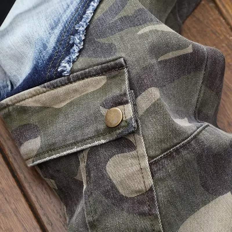 Europske muške poderane traperice, trendi tereni, muške navijačke šarene uske hlače, Tingo, trendi ležerne hlače za jesen