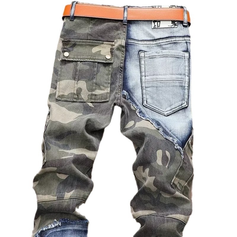 Europske muške poderane traperice, trendi tereni, muške navijačke šarene uske hlače, Tingo, trendi ležerne hlače za jesen