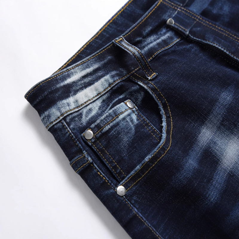 Eredeti európai és amerikai utcai divat, személyre szabott, színben illő sötétkék, rugalmas farmernadrág