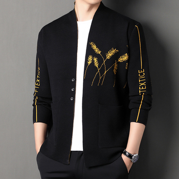 Toamna și iarna, jacheta tricotată casual pentru bărbați, mânecă lungă, guler în V, jacquard, cardigan tricotat pentru bărbați, jachetă nouă, stil european și american, comerț exterior transfrontalier, cardigan tricotat Jacquard pentru bărbați