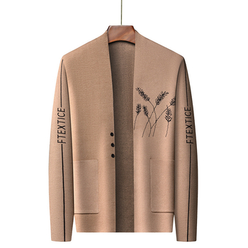 Toamna și iarna, jacheta tricotată casual pentru bărbați, mânecă lungă, guler în V, jacquard, cardigan tricotat pentru bărbați, jachetă nouă, stil european și american, comerț exterior transfrontalier, cardigan tricotat Jacquard pentru bărbați