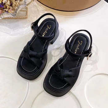 Pantofi de vară pentru femei, cu cap pătrat, toc gros, fund gros, asortați, cu toc plat, nu obosiți, cu sandale, 2024, noi