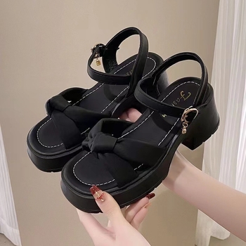 Pantofi de vară pentru femei, cu cap pătrat, toc gros, fund gros, asortați, cu toc plat, nu obosiți, cu sandale, 2024, noi