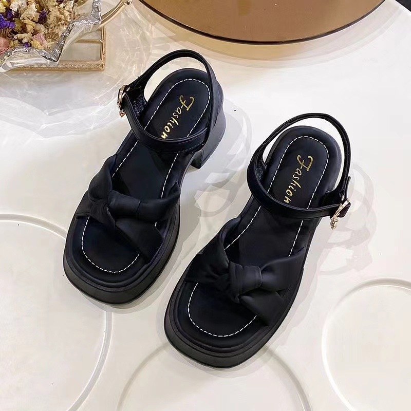 Pantofi de vară pentru femei, cu cap pătrat, toc gros, fund gros, asortați, cu toc plat, nu obosiți, cu sandale, 2024, noi