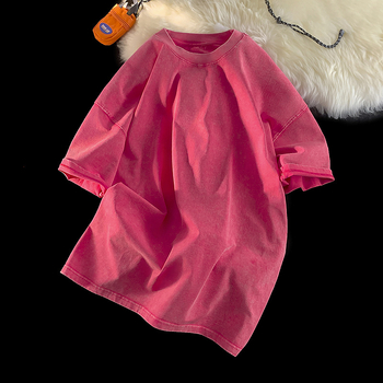 Κοντομάνικο μπλουζάκι με πλυμένα ρούχα, κοντομάνικο μπλουζάκι 230γρ., μπλουζάκι μόδας υψηλής μόδας, αμερικανικό ρετρό μπλουζάκι για ζευγάρια