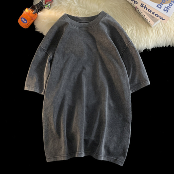 Κοντομάνικο μπλουζάκι με πλυμένα ρούχα, κοντομάνικο μπλουζάκι 230γρ., μπλουζάκι μόδας υψηλής μόδας, αμερικανικό ρετρό μπλουζάκι για ζευγάρια