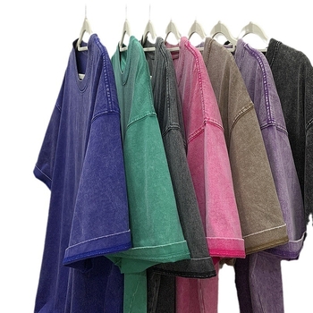 Κοντομάνικο μπλουζάκι με πλυμένα ρούχα, κοντομάνικο μπλουζάκι 230γρ., μπλουζάκι μόδας υψηλής μόδας, αμερικανικό ρετρό μπλουζάκι για ζευγάρια