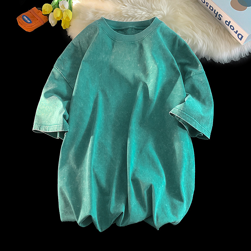 Tricou cu mânecă scurtă, spălat, vechi, spălat, tricou cu mânecă scurtă, 230g, la modă, tricou retro american pentru cupluri