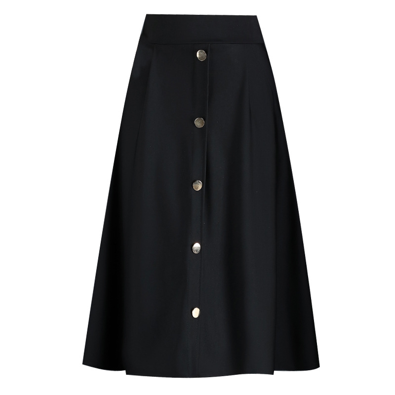 Fustă lungă cu talie înaltă pentru femei, dimensiuni mari, cu un singur rând de nasturi, toamna și iarna, fustă agățată de șold, subțire, lungime medie, linie A-line, fustă