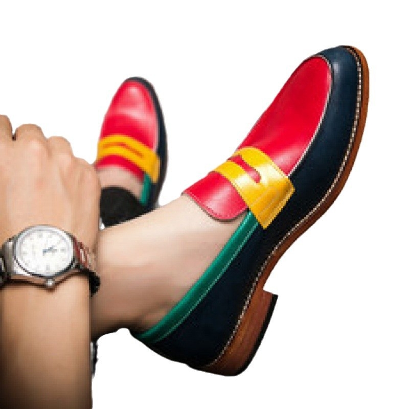 Pantofi sport casual britanici din piele, la modă, cu vârf ascuțit, leneși, la modă, plus mărime, mocasini color block pentru bărbați, toate asortate
