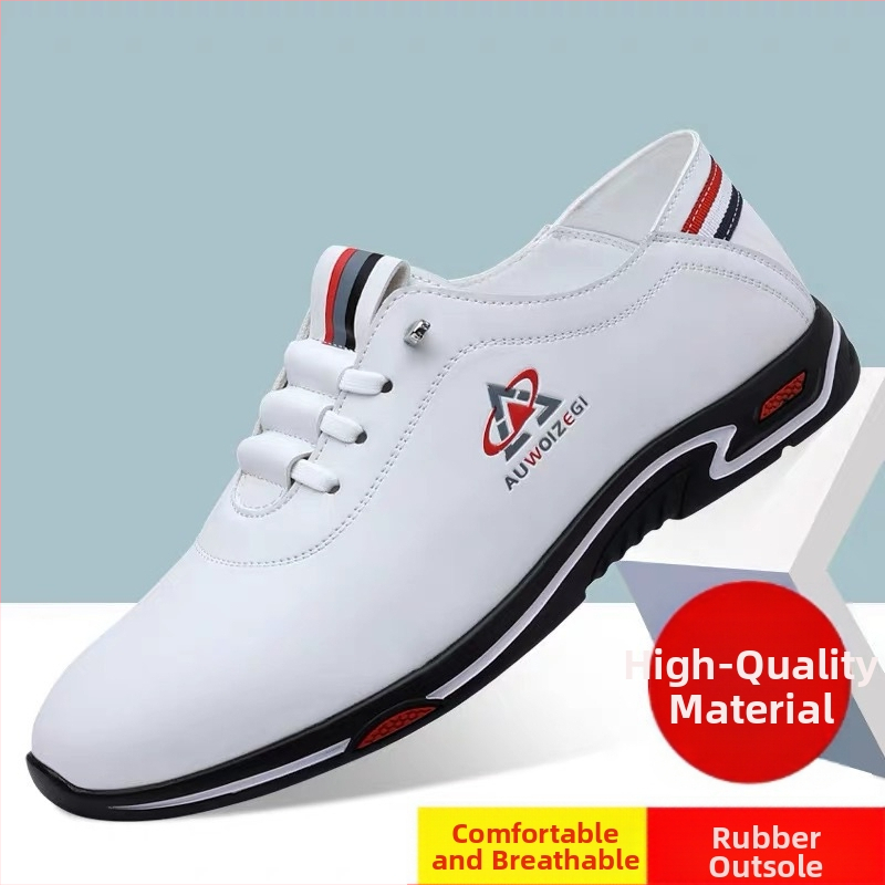 Jarné nové pánske ležérne kožené topánky z roku 2024, všestranné, trendy, módne, mládežnícke, biele nazúvacie topánky 2595