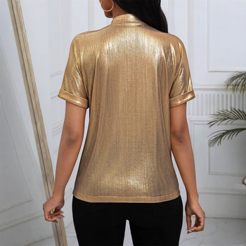 Dámska letná nová európska a americká topová blúzka s krátkym rukávom, jednofarebná, s krátkym rukávom, amazonská verzia z roku 2025