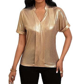 Dámska letná nová európska a americká topová blúzka s krátkym rukávom, jednofarebná, s krátkym rukávom, amazonská verzia z roku 2025