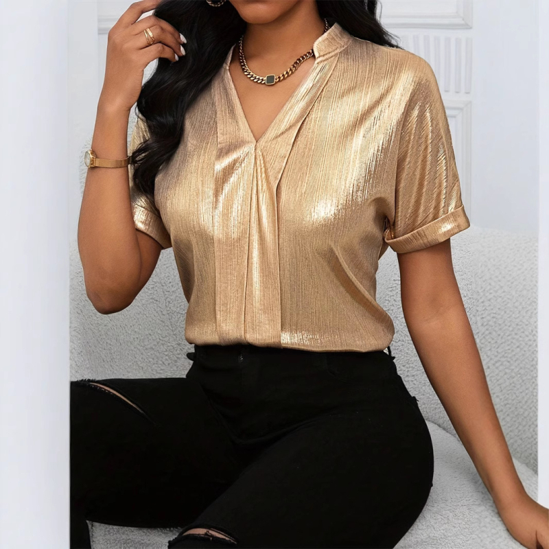 Dámska letná nová európska a americká topová blúzka s krátkym rukávom, jednofarebná, s krátkym rukávom, amazonská verzia z roku 2025