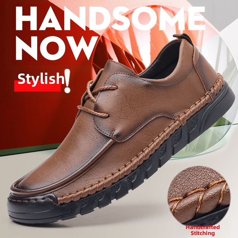 2024 Кожени обувки за мъже от естествена кожа, неплъзгащи се, устойчиви на износване, мека подметка, удобни, амортизиращи, ежедневни бизнес обувки за татко на средна възраст, универсални