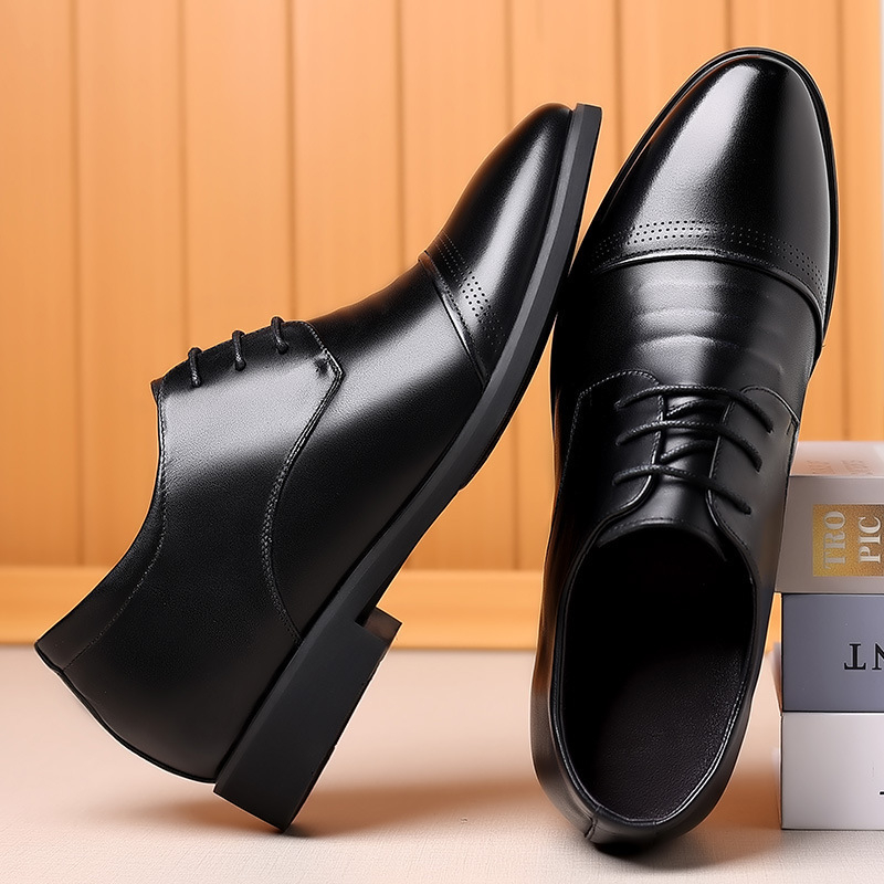 Nové formálne obchodné pánske kožené topánky priedušné topánky na zvýšenie výšky neviditeľné zvýšenie výšky 6 cm pánske jednoduché topánky