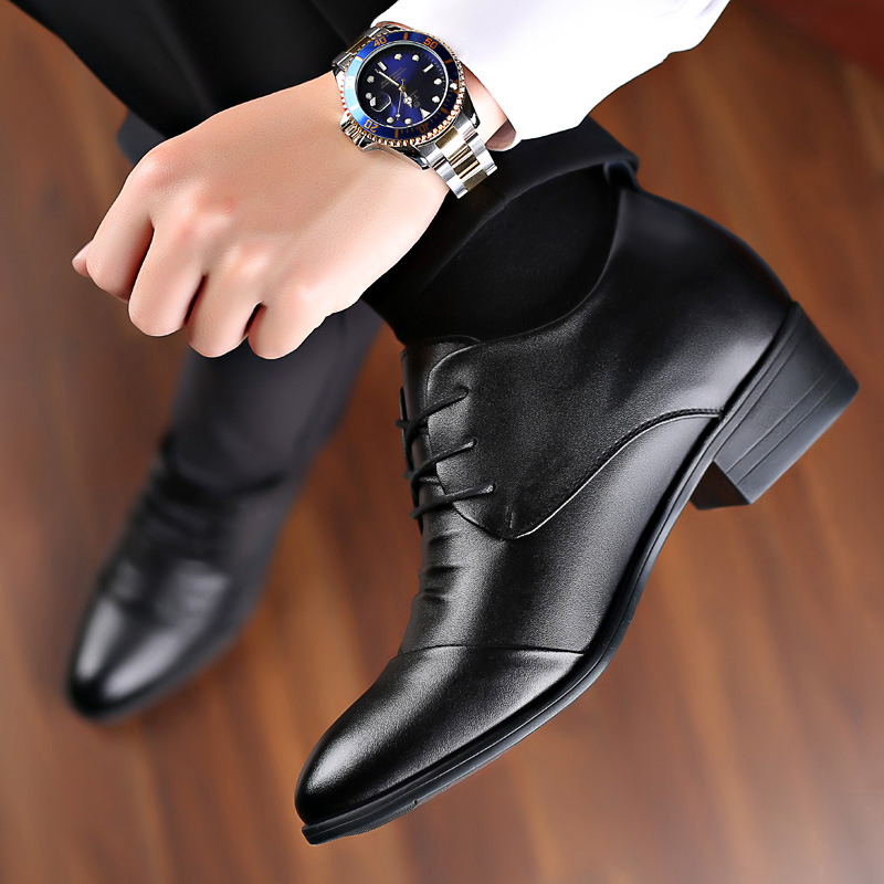 Pantofi din piele pentru bărbați de primăvară și vară, ținute formale casual de afaceri în stil coreean, pantofi britanici cu înălțime interioară invizibilă Sj2257