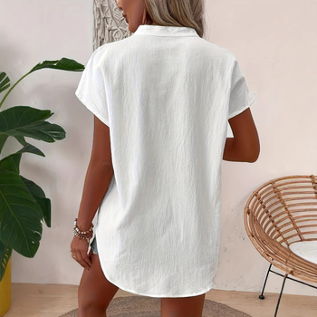 2025 Noua versiune europeană și americană transfrontalieră Amazon primăvară și vară nouă cu guler în V, mânecă scurtă, modă casual, culoare solidă, cămașă pentru femei