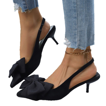 Ψηλοτάκουνα σανδάλια με λεοπάρ μοτίβο σε ευρωπαϊκό και αμερικανικό στιλ, 2025, νέα γυναικεία εξωτερικά ρούχα με φιόγκο και μυτερή μύτη