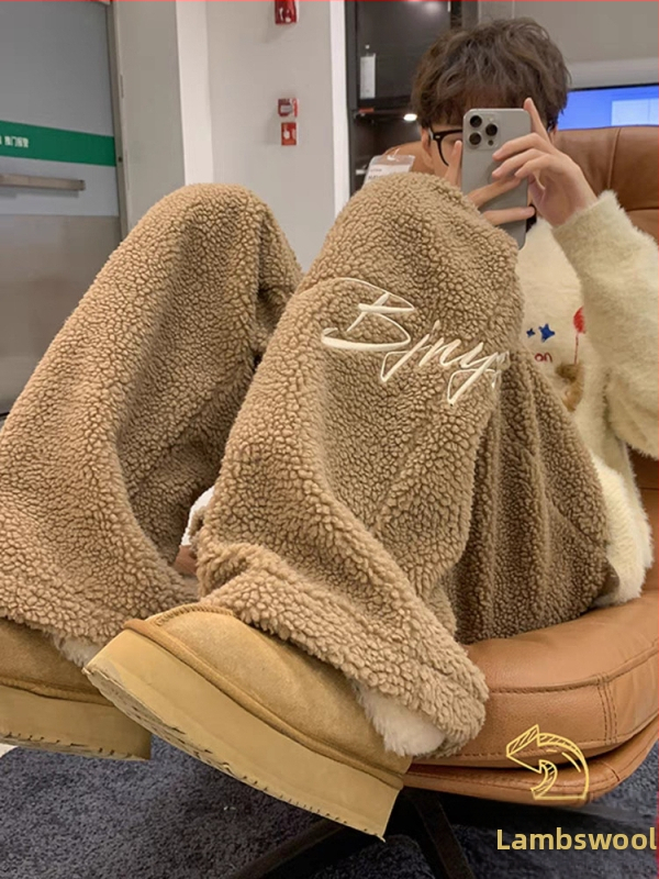 [s flísovou podšívkou] Dámske rovné nohavice s výšivkou z jahňacieho flísu, podšité flísom, jeseň a zima, nové kórejské študentské ležérne nohavice