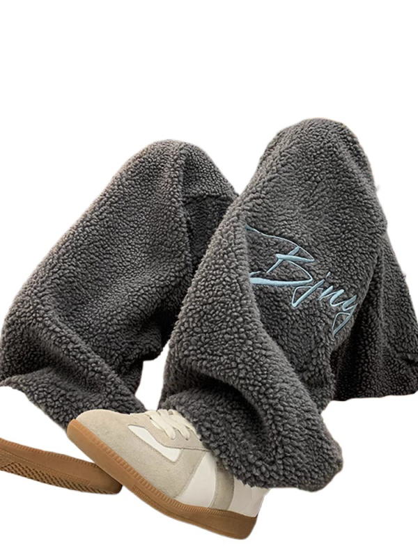 [căptușit cu lână] Pantaloni drepți brodați cu căptușeală din lână de miel, pantaloni casual coreeni pentru femei, toamna și iarna, noi pentru studenți