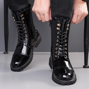 Crne Martin čizme Muške jesenske britanske čizme Visoke kožne čizme Radna odjeća Moderne gležnjače Muške cipele