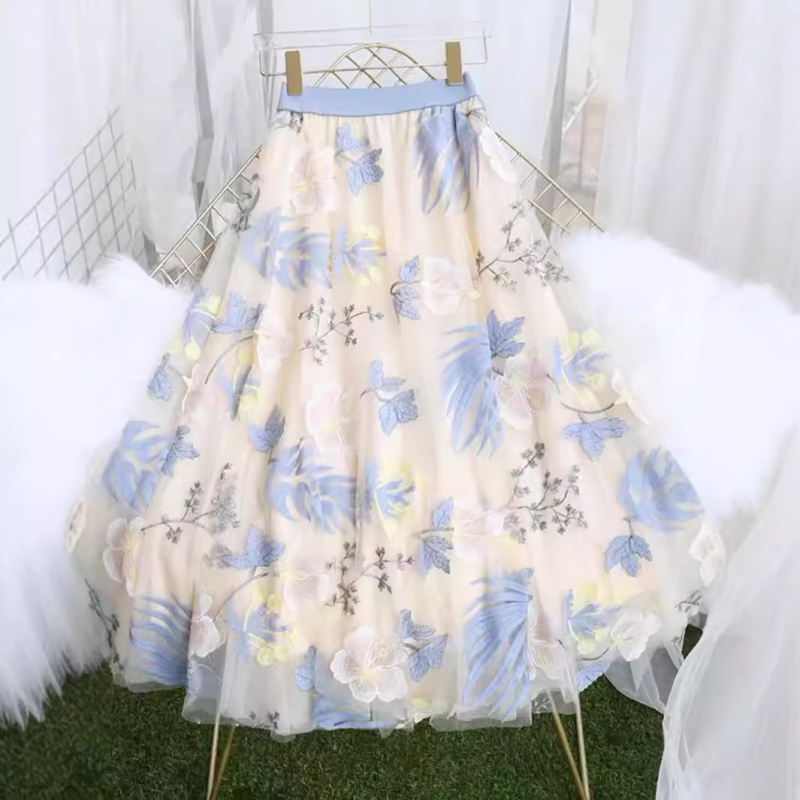 Dámska letná sukňa s potlačou celebrít, vysoko kvalitná, v tvare písmena A, stredne dlhá, lenivý štýl, kvetinový vzor, umelecký vysoký pás, chudnutie