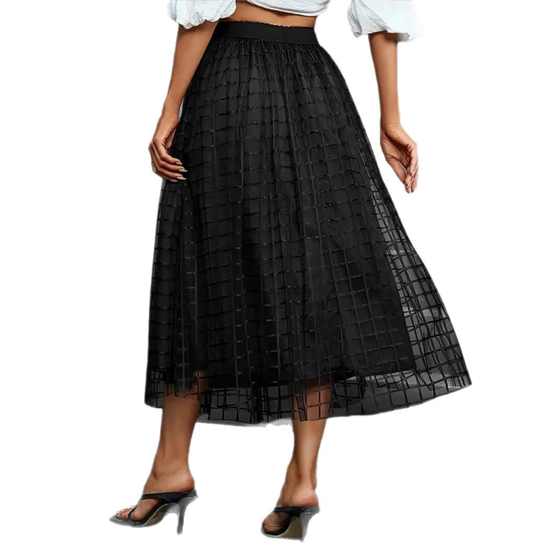 Cezhraničná Amazonská európska a americká dámska móda pre plus size ženy, elegantná čipkovaná štýlová pásová sieťovaná sukňa strednej dĺžky