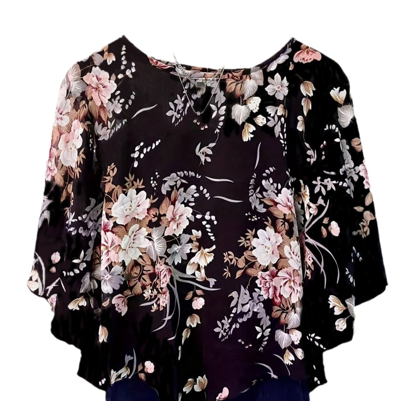 2024 Amazon Independent Station Hot Sale New Módny štýl Šifónová košeľa s okrúhlym výstrihom a stredným rukávom Voľná ležérna dámska košeľa