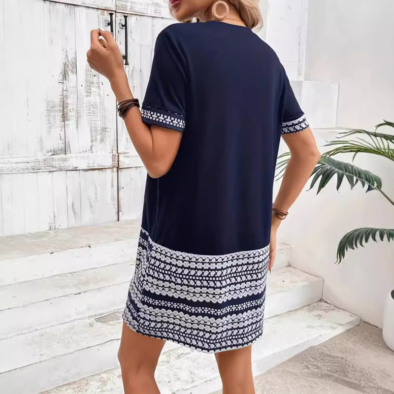 Rochie lungă, elegantă, casual, colorată, cu imprimeu cu mânecă jumătate, cu dungi, 2024, nouă, în stil european și american, transfrontalier