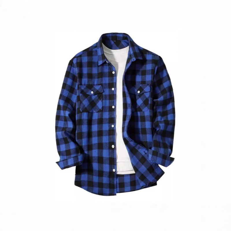 Nové Amazon Crossborder Foreign Trade Plaid Hood Shirt European Size Double Pocket Shirt Lap Cardigan Mens Shirt