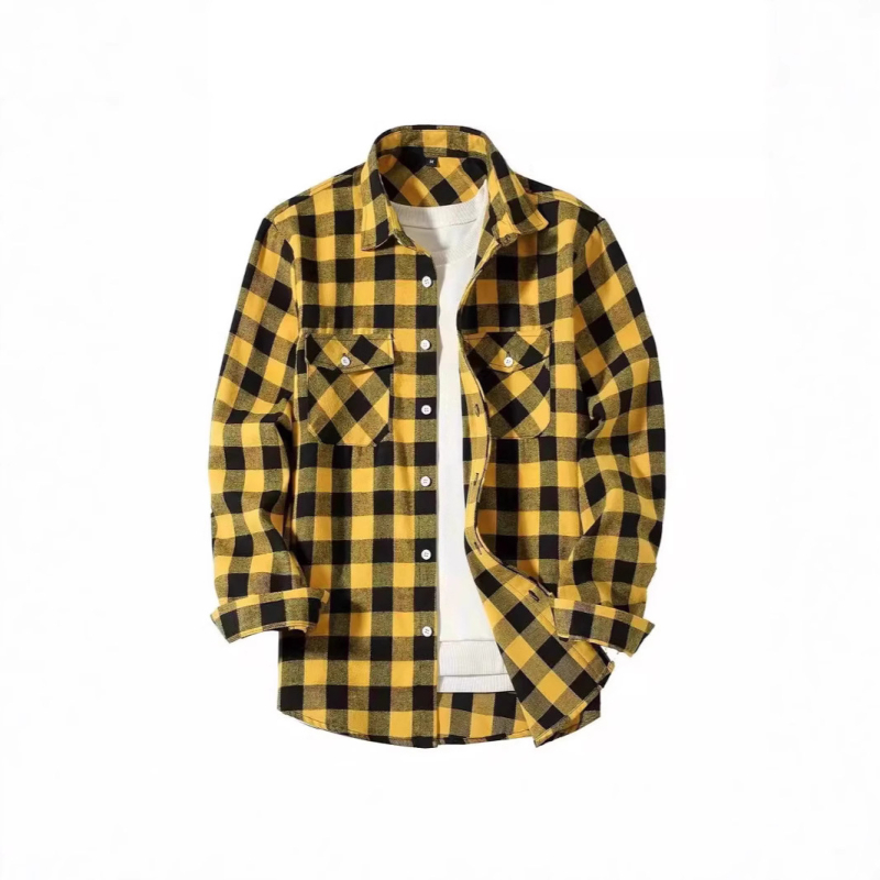 Nové Amazon Crossborder Foreign Trade Plaid Hood Shirt European Size Double Pocket Shirt Lap Cardigan Mens Shirt