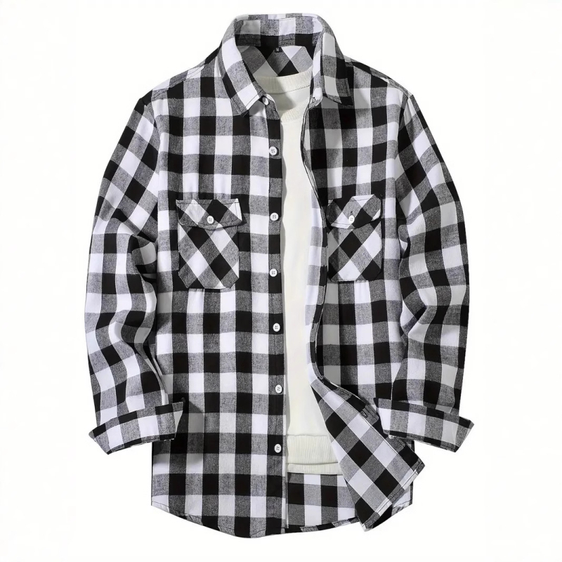Nové Amazon Crossborder Foreign Trade Plaid Hood Shirt European Size Double Pocket Shirt Lap Cardigan Mens Shirt