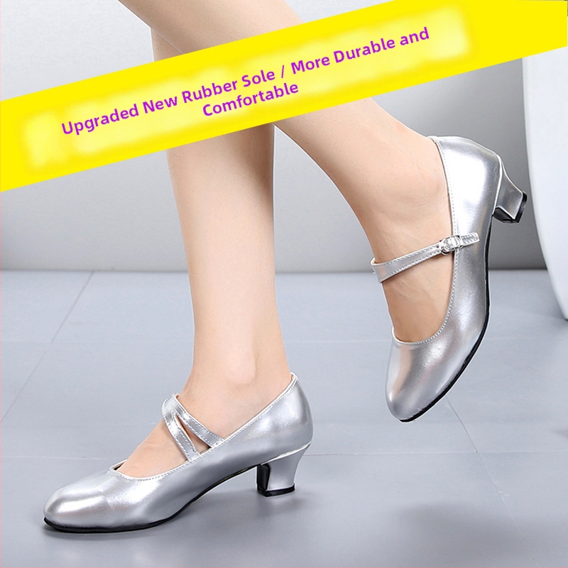 Поддръжка на смесени партиди латино танцови обувки с един колан, модерни танцови обувки, обувки за квадратни танци с гумена подметка, дамски, поколение коса