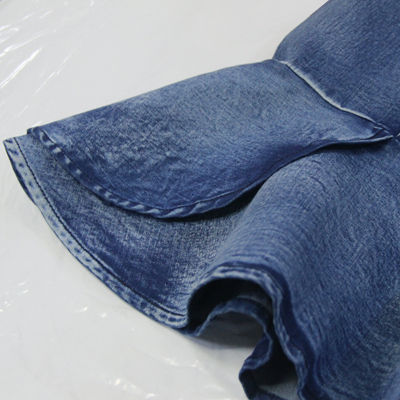 Φθινοπωρινή Νέα Κοντή Φούστα με Ορθοστάτη γιακά, Μανίκια Τρία Τέταρτα, Σφιχτή Μέση, Κομψό Τζιν Φόρεμα για Γυναικεία A82192