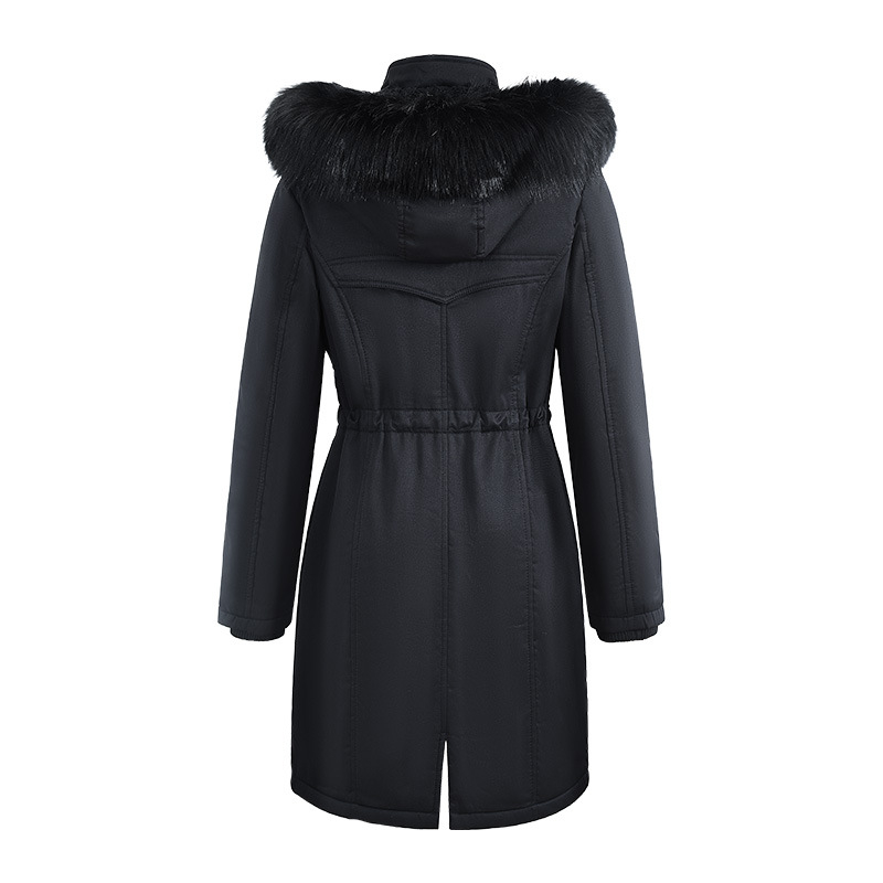 Új téli női pamuttal bélelt Parker lezser középhosszú koreai stílusú kabát meleg, laza, nagy gyapjúgallérral